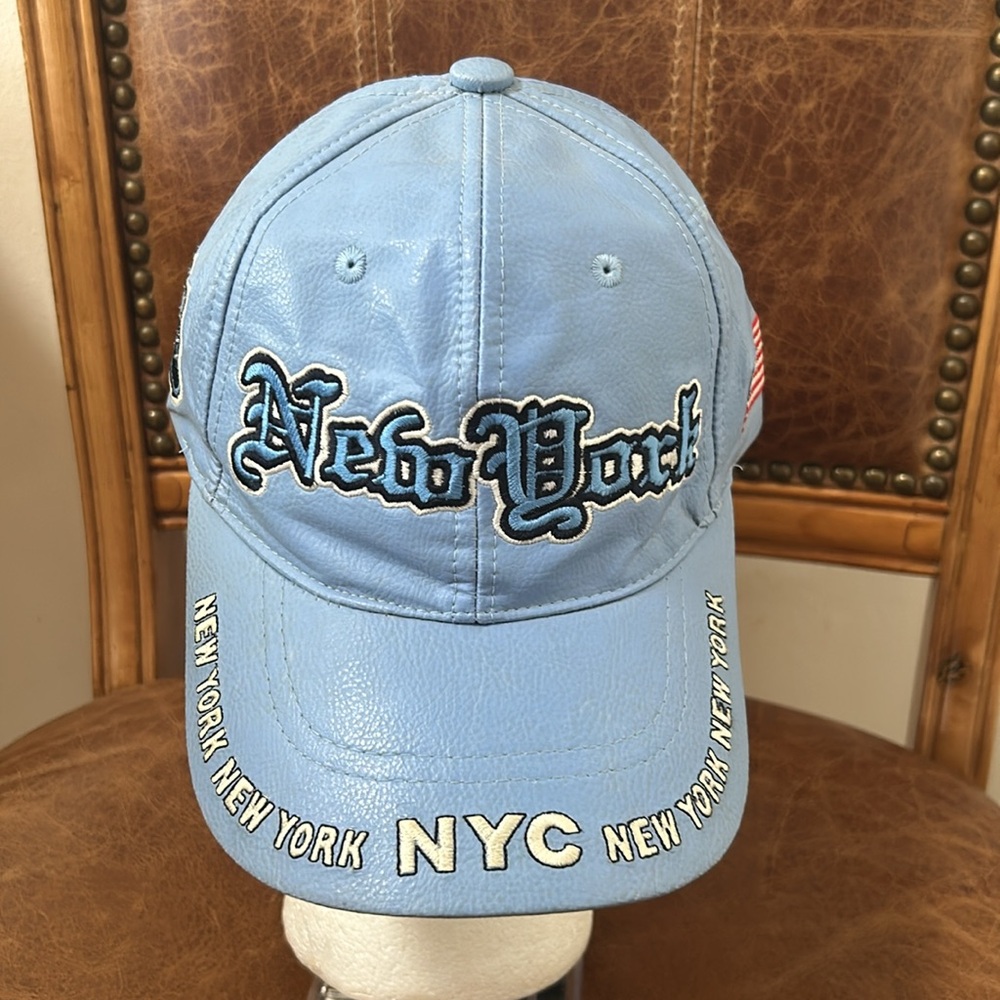 NWT New York Embroidered Faux Leather Baseball Cap, Adjustable and Embellished.